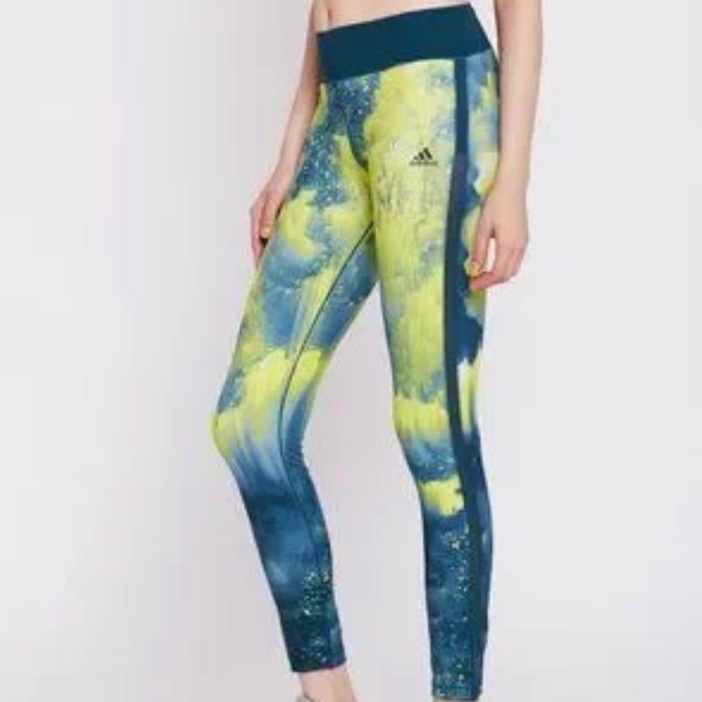 Adidas Women's Vibrant Blue and Yellow Leggings